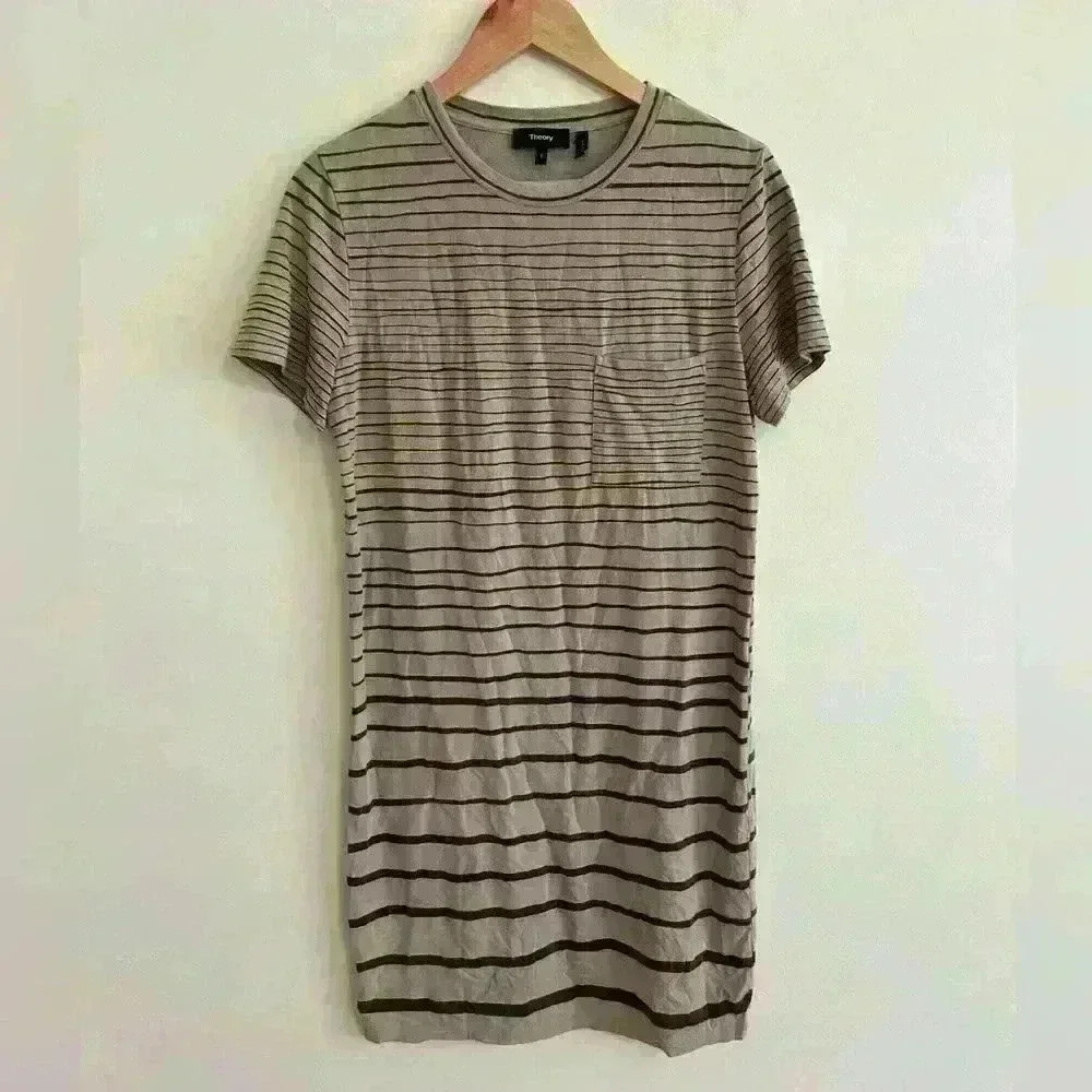 Theory Continuous Stripe Crew Neck Short Sleeve Knit Dress Size Small Pima Cotto